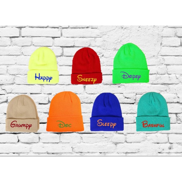Kids Seven Dwarf Hats Custom Embroidery Beanie 7 Dwarfs Hats Your Color Choice